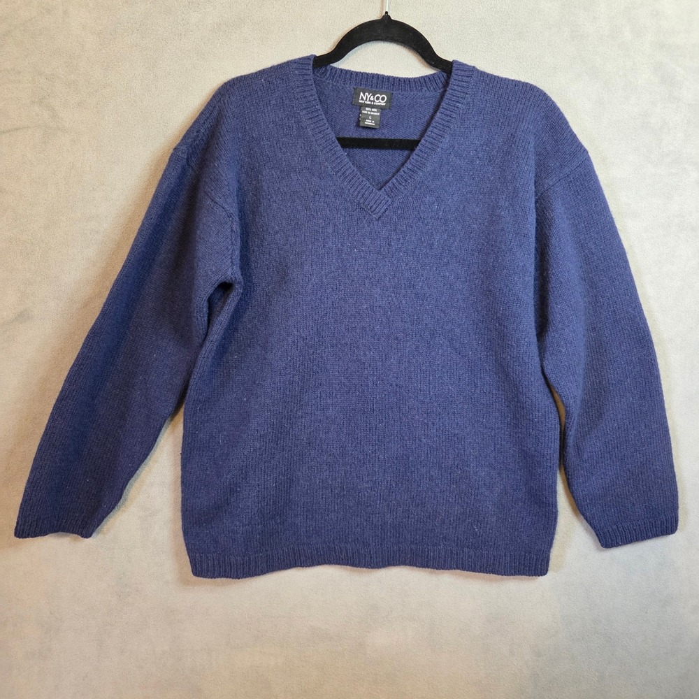 NY&CO 100% Wool V-Neck Sweater Women's Large Minimalist Preppy Quiet Luxury